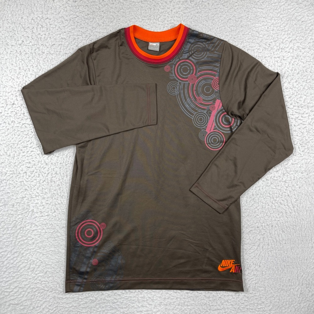 Nike Shirt Mens Medium Brown Long Sleeve Graphic Y2K Streetwear Retro